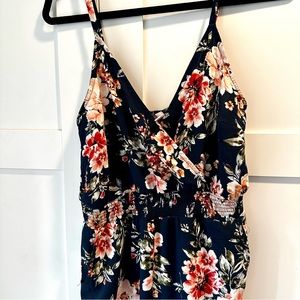 xhilaration floral jumpsuit navy background size medium